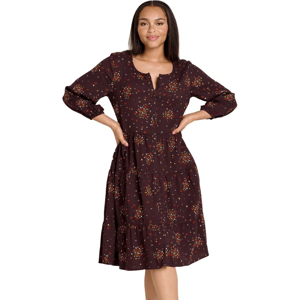 Toad&Co Manzana Tiered Long Sleeve Midi Dress Small Organic Cotton Floral